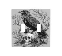 Raven Perched On Skull Holding A Coffee Cup Double Gang Toggle Light Cover Wall Plate Switch Decor Standard Size - 11.4x11.4cm