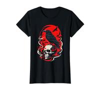 Raven Perched On Skull Red Moon Value Graphic T-Shirt, Women, Black, M