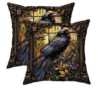 Raven Pillow Covers Set of 2, Gothic Black Bird Decorative Throw Pillow Cases, Fall Autumn Home Decor for Couch Sofa Bed, Stylish Nature-Inspired Cushion Covers 16x16 Inch