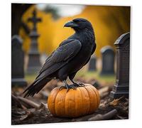 Raven Pumpkin Graveyard Greeting Card - Birthday Halloween Autumn 147 x 147mm