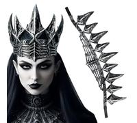 Raven Queen Crown - Gothic Costume Tiara Elegant Halloween Hairstyle | Vintage Cosplay Accessories Crown Dark Royal Helmet for Birthday Party Prom Stage Show