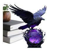 “Raven’s Moonlight” Gothic LED Crow Lamp - Mysterious Crow on Glowing Orb Sculpture, 3D Hollow Lantern with Soft Violet Light, Spooky Raven Gothic Home Decor Gift for Collectors