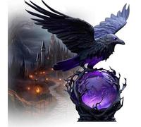 “Raven’s Moonlight” Gothic LED Lamp - Mysterious Crow on Glowing Orb Sculpture, 3D Hollow Lantern with Soft Violet Light (A)