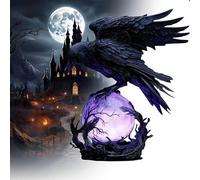 “Raven’s Moonlight” Gothic LED Lamp - Mysterious Crow on Glowing Orb Sculpture, 3D Hollow Lantern with Soft Violet Light (B)