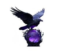 “Raven’s Moonlight” Gothic LED Lamp - Mysterious Crow on Glowing Orb Sculpture, 3D Hollow Raven/Crow on Glowing Orb, Fantasy Spooky Home Decor & Unique Gift for Gothic Collectors (A)