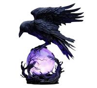 “Raven’s Moonlight” Gothic LED Lamp, Mysterious Crow on Glowing Orb Sculpture, Raven on Glowing Orb with Violet Light, for Bedroom Home Dorm Apartment Nightstand