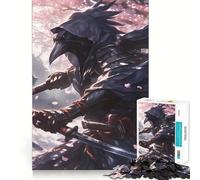 Raven Samurai Warrior Cherry Blossoms Jigsaw Puzzle for Adults 1000 Pieces Memory Boost Group Play Pattern Assembly Xmas Surprise (38x52cm)