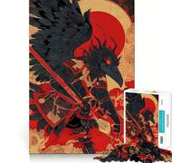Raven Samurai Warrior with Spear Jigsaw Puzzles for Teenagers 1000 Piece Recall Upgrade Calm Relax Clear Cut Art Collection Piece (50x75cm)