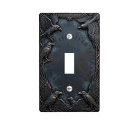 Raven Single Light Switch Cover Plate, Gothic Fantasy Runes Celtic None Black Plastic Standard Size Decorative Wall Plates for Home Living Room Bedroom Bathroom Decor (Single)