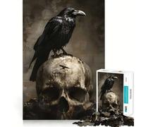 Raven Sitting On Skull Hard Jigsaw Puzzle for Adults 1000 Pieces Pure Logic Toy Home Activity Clean Cut Lovely Gift (38x52cm)