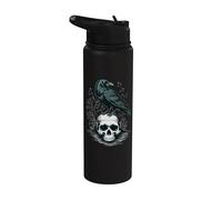 Raven Sitting on Skull Odin's Raven Northman Valhalla Norse Stainless Steel Insulated Water Bottle