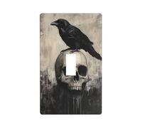 Raven Sitting Upon A Skull Dark Light Switch Cover Decorative Single Toggle 1 Gang Wall Plate for Kitchen Farmhouse Bedroom Bathroom Art Decor