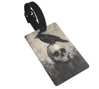 Raven Sitting Upon A Skull Dark Luggage Tags Name Id Label Suitcase Tags, Ideal for Travel Cruise Backpacks Bag