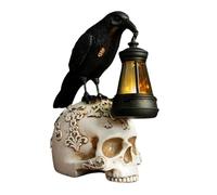 Raven Skull Figurine, Halloween Crow Statue, Gothic Resin Decor, Solar Light Feature, Indoor Outdoor Use, Home Garden Lawn Porch, 3.15x5.12x6.69 Inches Black 1 Piece