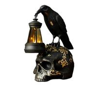 Raven Skull Figurine, Halloween Crow Statue, Gothic Resin Decor, Solar Light Feature, Indoor Outdoor Use, Home Garden Lawn Porch, 3.15x5.12x6.69 Inches Black 1 Piece