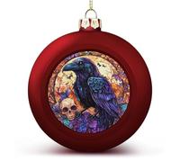 Raven Skull Halloween Horror Christmas Ball Ornaments Shatterproof Hanging Xmas Balls for Christmas Tree Decoration Red Xmas Tree Balls for Holiday Wedding Party