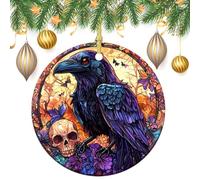 Raven Skull Halloween Horror Christmas Tree Hanging Ornaments,2 Pieces, 7.2CM Round Double-Sided