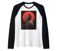 Raven Skull Moon Men Black Gothic Women Black Crow Raglan Baseball Tee