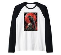 Raven Skull Moon Men Black Gothic Women Black Crow Raglan Baseball Tee