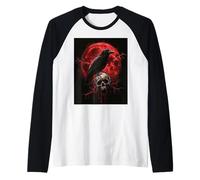 Raven Skull Moon Men Black Gothic Women Black Crow Raglan Baseball Tee