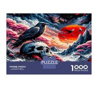Raven Skull Mountain 1000 Pieces Puzzle for Adults Gothic Dark Fantasy Jigsaw Puzzle Recycled Cardboard Family Puzzle Lovers Holiday Activity Office Break Cognitive Development 70x50c