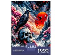 Raven Skull Mountain 1000pc Premium Jigsaw Puzzle Gothic Dark Fantasy Puzzle for Adults Extra-Thick Cardboard Stress Relief Travel Adults Kids Age 12 Years Up 52x38cm/1000pcs