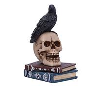 Raven Skull Ornament 10.3cm - Gothic Raven Figurine on Books, Hand-Painted Resin Dark Academia Décor, Black