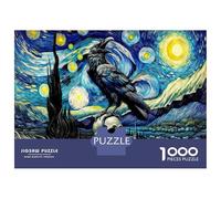 Raven Skull Starry 1000 Pieces Classic Jigsaw Puzzle Surreal Night Jigsaw Puzzle Set Thick Cardboard Impossible Hard Challenging Relaxation Creativity Gift Giving Indoor Leisure Puzzle 70x50cm/1000pcs