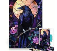 Raven Stained Glass Hard Jigsaw Puzzle for Adults 1000 Pieces Improve Memory Relaxed Mind Sharp Edge Stylish Gift (38x26cm)