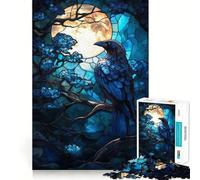 Raven Stained Glass Hard Jigsaw Puzzle for Adults 1000 Pieces Improve Memory Relaxed Mind Sharp Edge Stylish Gift (38x26cm)