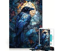 Raven Stained Glass Jigsaw Puzzles 1000 Piece for Adults Intellect Toy Calm Relax Precise Cut Santa Wish Item (38x52cm)