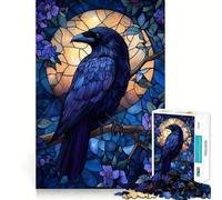 Raven Stained Glass Jigsaw Puzzles for Adults 1000 Piece Logic Toy Stress Release Precision Cut Festival Gift (50x75cm)