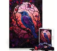 Raven Stained Glass Style 1000 Piece Jigsaw Puzzles for Adults Jigsaw Mind Play Home Pastime Clean Edge Lovely Present (38x26cm)