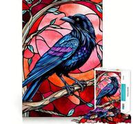Raven Stained Glass Style 1000 Piece Jigsaw Puzzles for Teenagers Jigsaw Smart Toy Indoor Play Accurate Cut (38x52cm)