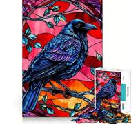 Raven Stained Glass Style Hard Jigsaw Puzzle for Adults 1000 Pieces Pure Logic Toy Home Activity Clean Cut Lovely Gift (38x26cm)