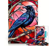 Raven Stained Glass Style Jigsaw Puzzles 1000 Piece for Adults Intellect Toy Calm Relax Precise Cut Santa Wish Item (50x75cm)