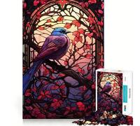 Raven Stained Glass Style Jigsaw Puzzles for Adults1000 Piece Brain Teaser Home Leisure Image Assembly Birthday Gift (38x52cm)