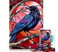 Raven Stained Glass Style Jigsaw Puzzles for Adults1000 Pieces Memory Boost Together Fun Image Assembly Art Collectible (38x26cm)