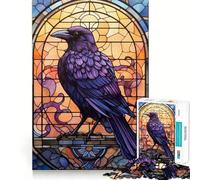 Raven Stained Glass Style Puzzles for Adults 1000 Puzzles Strengthen Memory Anxiety Relief Smooth Edge Warm Surprise (38x52cm)
