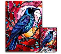 Raven Stained Glass StyleJigsawPuzzle 1000 Pieces for Adults Wooden Jigsaw for Birthdays Holidays Best for Christmas 1000 PCS(75x50cm)