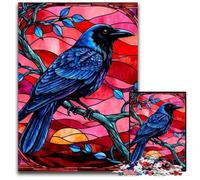 Raven Stained Glass StylePuzzles for 1000 Piece Wooden Jigsaw Challenging Brain Teaser for Teenagers Family Game Night Fun 1000 PCS(75x50cm)