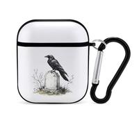Raven Standing on Tombstone Earbuds Case for Airpods 1 2 Accessories Hard Earphones Cover with Keychain