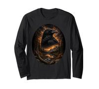 Raven Sunset Wildlife Art Black Bird Nature Graphic Long Sleeve T-Shirt