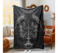 Raven Throw Blanket, Gothic Candelabra Chandelier Fall Black Fuzzy Blanket Compact Decorative Aesthetic for Couch Sofa Bed Chair Car Office Desk 60x80 Inch