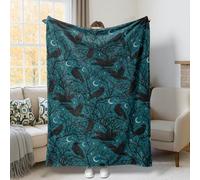 Raven Throw Blanket, Gothic Mystical Branches Moon Halloween Teal Fuzzy Blanket Compact Decorative Aesthetic for Couch Sofa Bed Lap Desk Dorm Work 60x80 Inch