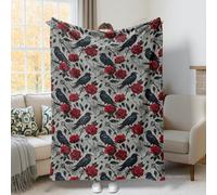 Raven Throw Blanket, Gothic Vintage Rose Spiderweb Halloween Red Flannel Blanket Soft Lightweight Decorative for Couch Sofa Bed Dorm Chair Car Recliner 50x60 Inch