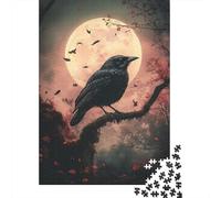 Raven Under Full Moon 1000-Piece Jigsaw Puzzle for Adults, 52x38cm/1000pcs, White Cardboard Pieces, Relaxing Indoor Activity And Time at Home