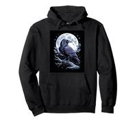 Raven Under Full Moon Mystical Night Scene Pullover Hoodie