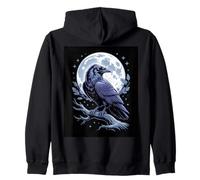 Raven Under Full Moon Mystical Night Scene Zip Hoodie