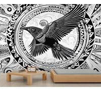 Raven Wall Mural Crow Mural Black and White Raven Wallpaper African Bohemian Ethnic Mural Wildlife Murals for Living Room Bedroom Kitchen 390 x 260 cm
